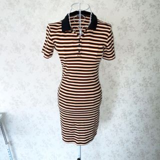 ザラ(ZARA)の〈ほぼ新品〉 ZARA ボーダー柄ワンピース　ポロシャツ　Tシャツワンピ　半袖(ミニワンピース)