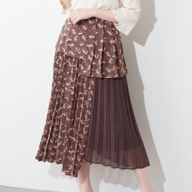 natural couture(ナチュラルクチュール)のナチュラルクチュール　プリーツ異素材切替スカート レディースのスカート(ロングスカート)の商品写真
