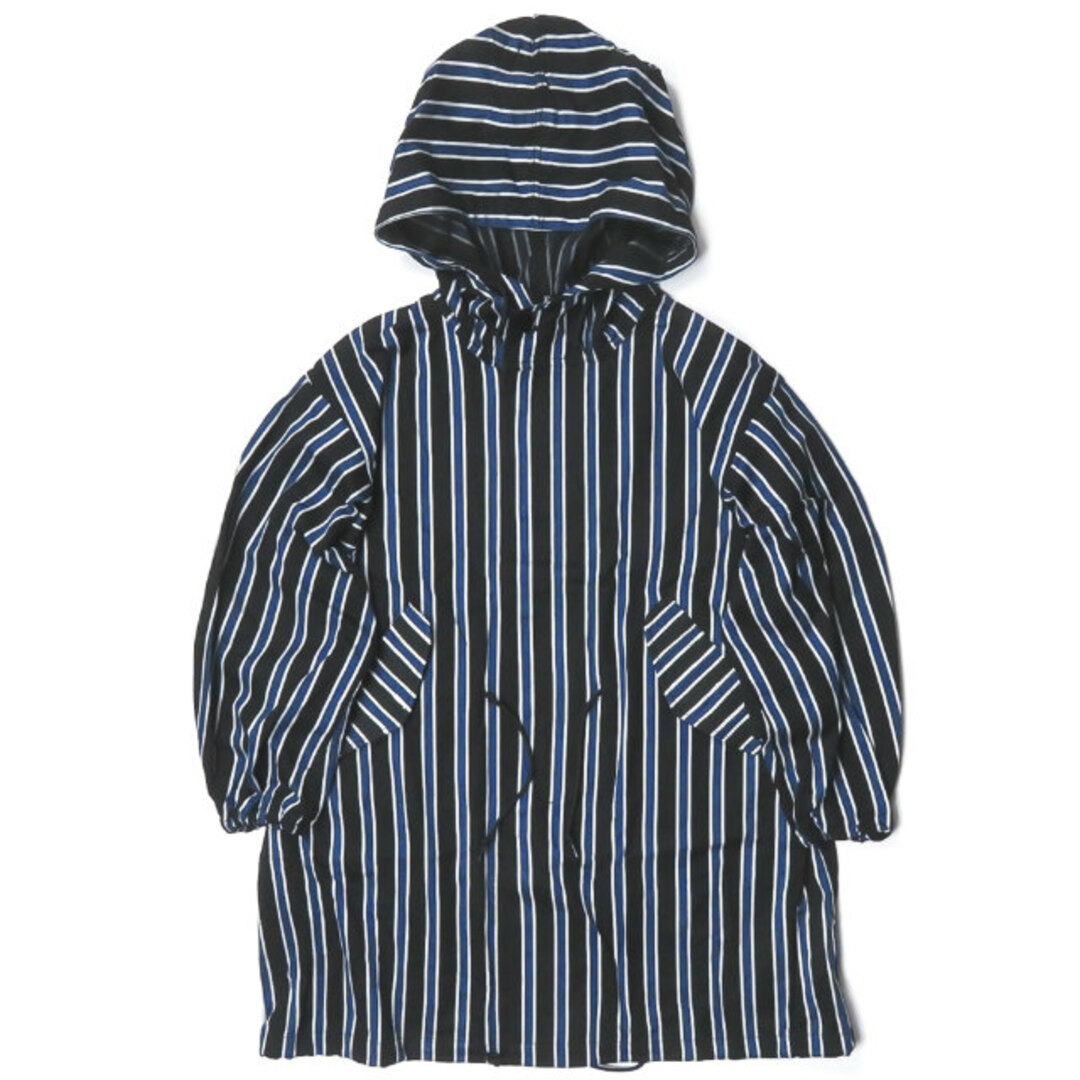 KUON クオン 20AW 日本製 Hooded Coat 裂き織りストライプモッズコート 2002-JK0405 S BLACK/BLUE レジメンタル アウター【新古品】【KUON】