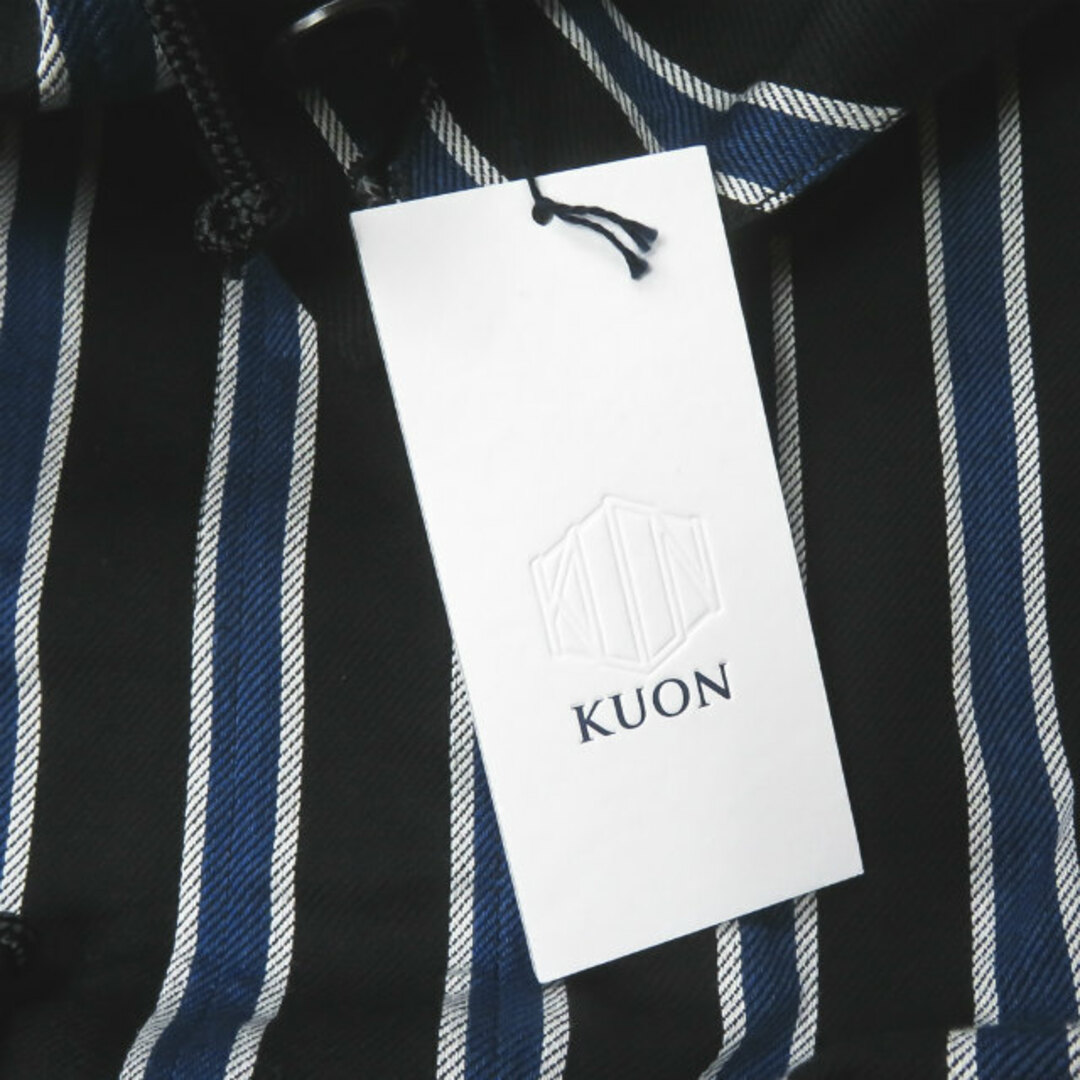 KUON クオン 20AW 日本製 Hooded Coat 裂き織りストライプモッズコート 2002-JK0405 S BLACK/BLUE レジメンタル アウター【新古品】【KUON】