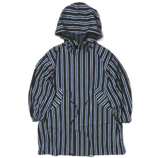 KUON クオン 20AW 日本製 Hooded Coat 裂き織りストライプモッズコート 2002-JK0405 S BLACK/BLUE レジメンタル アウター【新古品】【中古】【KUON】(モッズコート)