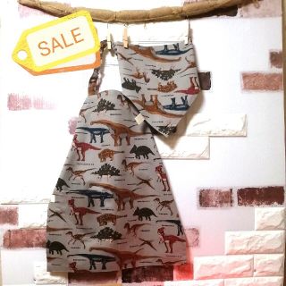 人気再販★110〜130cm相当★恐竜図鑑★簡単子供エプロン＆三角巾セット★(ファッション雑貨)