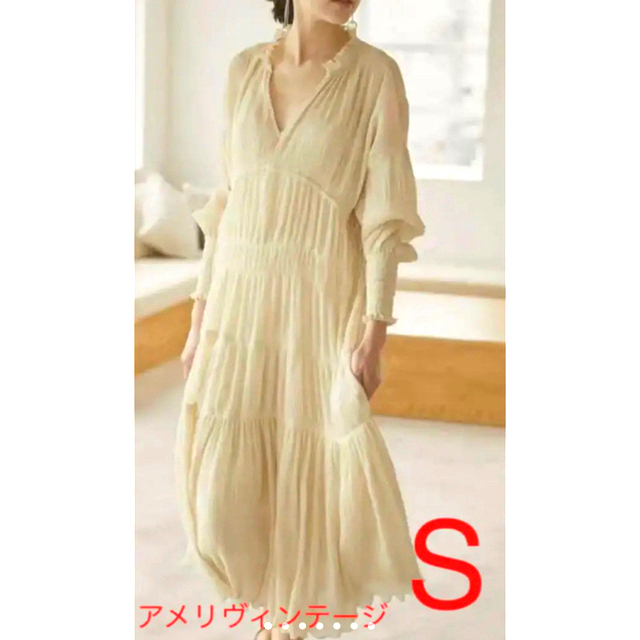 Ameri VINTAGE - 【美品】サイズS Ameri VINTAGE シャーリングプリーツドレス
