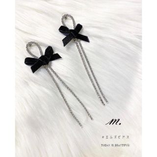 アメリヴィンテージ(Ameri VINTAGE)の【NEW】新品インポート♡ベロア リボン ジルコニア ロング ピアス(ピアス)