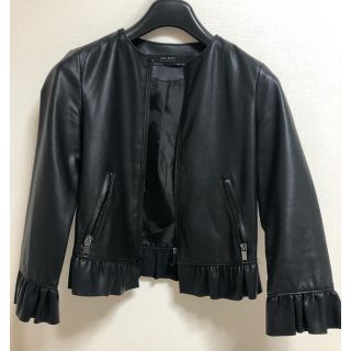 【新品未使用】ZARA 七分袖フリルレザージャケット