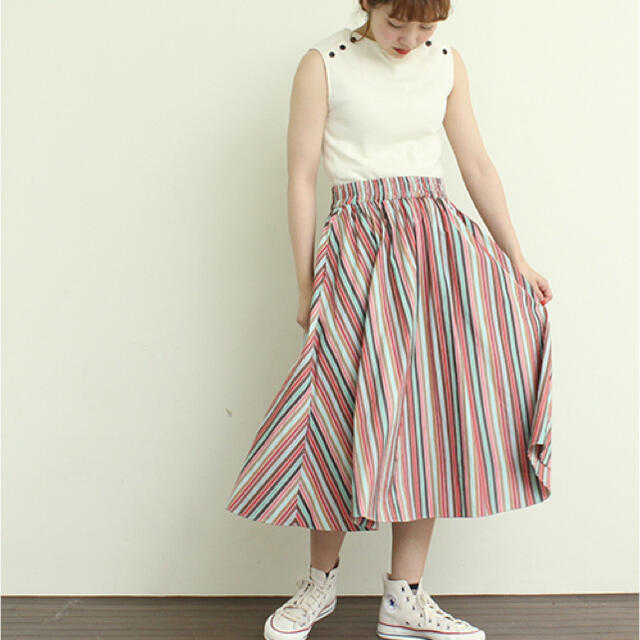 Dot&Stripes CHILDWOMAN(ドットアンドストライプスチャイルドウーマン)のマルチストライプAラインスカート CHILDWOMAN レディースのスカート(ひざ丈スカート)の商品写真