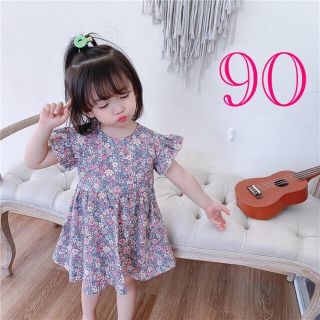 新品　女の子 90 ワンピース  ワンピ　リバティ　フリル　花柄　小花柄　ピンク(ワンピース)