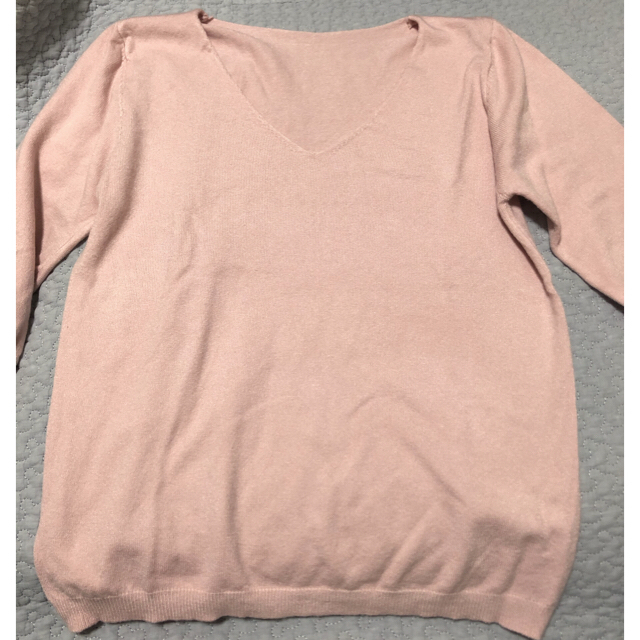 ニット ５部袖 半袖 アプリコット ベージュ 薄手 春 レディースのトップス(ニット/セーター)の商品写真