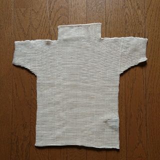 イッセイミヤケ(ISSEY MIYAKE)のイッセイミヤケ 、ミルキー色プリーツ半袖タートルＴシャツセーター(シャツ/ブラウス(半袖/袖なし))