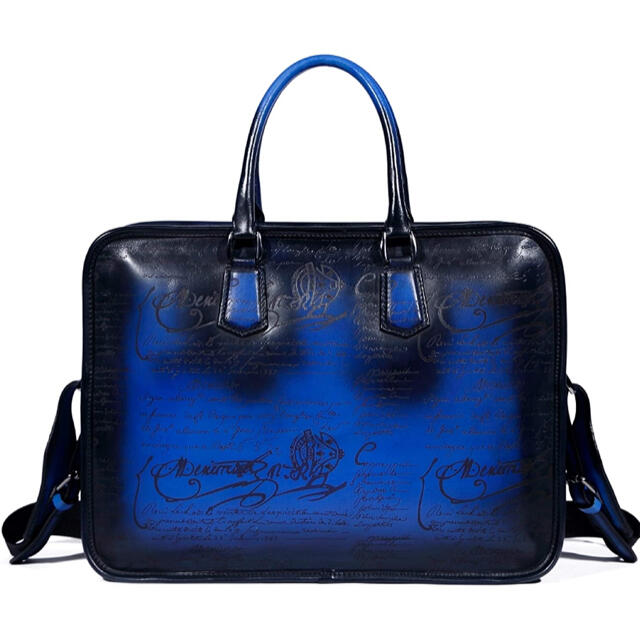 W40H30D8センチ仕様外側本革 レザー 新品 ビジネスバッグ 書類鞄 牛革 ブルー 書類鞄 青 メンズ