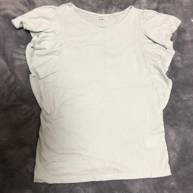 UNIQLO(ユニクロ)のユニクロ　UNIQLO   フリルスリーブTシャツ  ライトグリーン　S  レディースのトップス(Tシャツ(半袖/袖なし))の商品写真