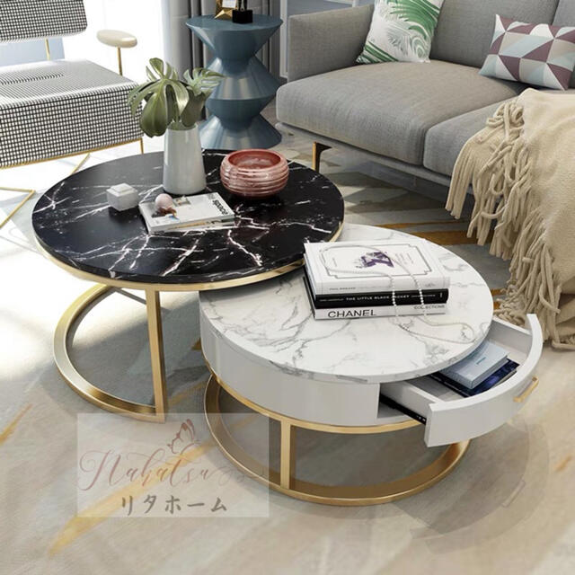高級寝室用テーブル 人造大理石ローテーブル センターテーブル サイド