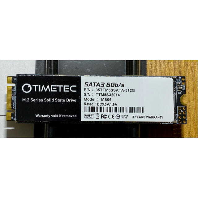 ほぼ新品状態！　Timetec 512GB M.2 NGFF 3年保証付 スマホ/家電/カメラのPC/タブレット(PCパーツ)の商品写真