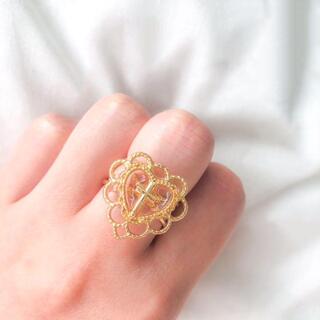 フラワー(flower)の୨୧ Vintage rétro Gold Heart Cross Ring(リング)