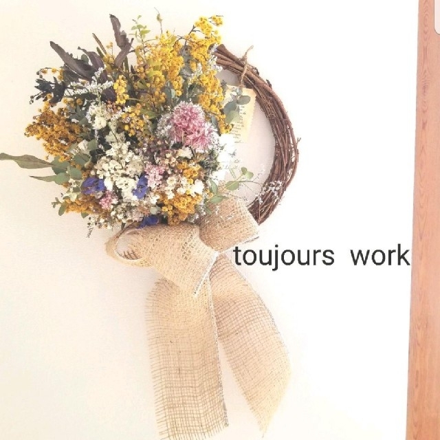 ドライフラワーリース◇spring natural◇ミモザ◇プレゼント 【有名人