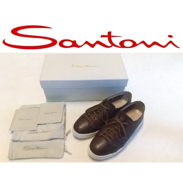 Santoni(サントーニ)のサントーニ レザースニーカー 箱、袋付 ブラウン 参考価格４００００円 メンズの靴/シューズ(スニーカー)の商品写真