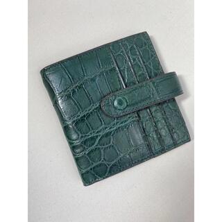 クロコダイル 二つ折り財布　カード大容量収納　グリーン 腹革一枚　男女兼用①(折り財布)