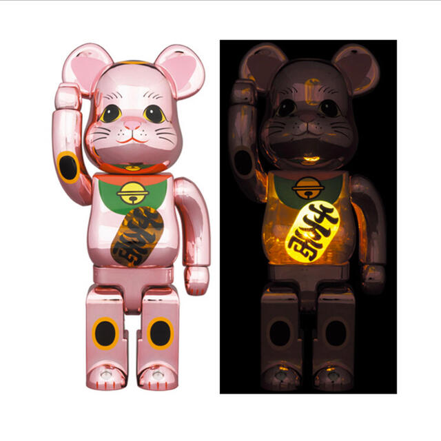 BE@RBRICK 招き猫 桃金メッキ 発光 400％