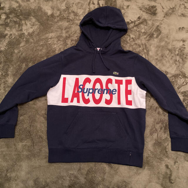 【Sサイズ】SUPREME × LACOSTE パーカー スウェット　ネイビー