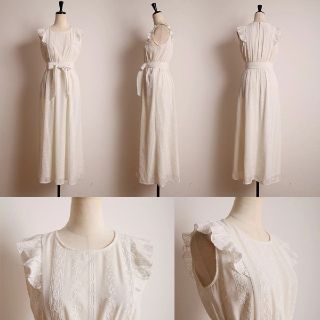 トッコ(tocco)の【tocco closet】ウエストりぼん付きフラワー刺繍入り肩フリルワンピース(ロングワンピース/マキシワンピース)