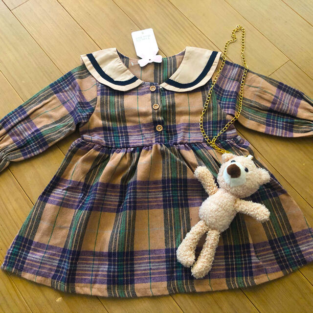 大人気 クマさん ワンピース 女の子 襟付き 90cm キッズ/ベビー/マタニティのキッズ服女の子用(90cm~)(ワンピース)の商品写真