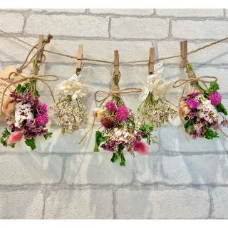 ドライフラワー スワッグ ガーランド❁186 ピンク 薔薇 白 紫陽花 花束♪(ドライフラワー)