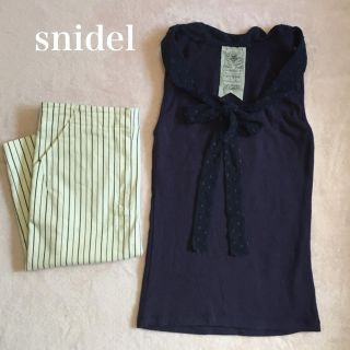 スナイデル(SNIDEL)のsnidel  ドットシフォンリボン シフォン襟 ノースリカットソー ネイビー(シャツ/ブラウス(半袖/袖なし))