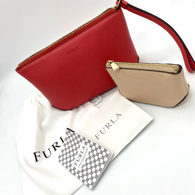 Furla(フルラ)のFURLA フルラ ポーチ セット ベージュ レッド レディースのファッション小物(ポーチ)の商品写真