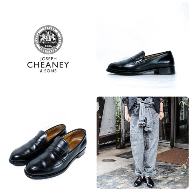 □リフト新品 定6.9万 チーニー CHEANEY ローファー 5.5 25 黒