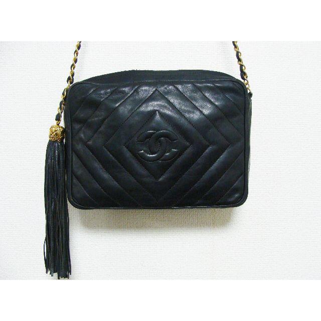 CHANEL - シャネルラムシープスキンレザー羊皮革ダイヤVステッチフリンジショルダーバッグ鞄
