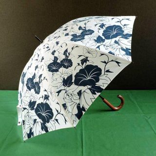 和風日傘　朝顔柄　晴雨兼用　長傘　UVコート加工　未使用新品(傘)