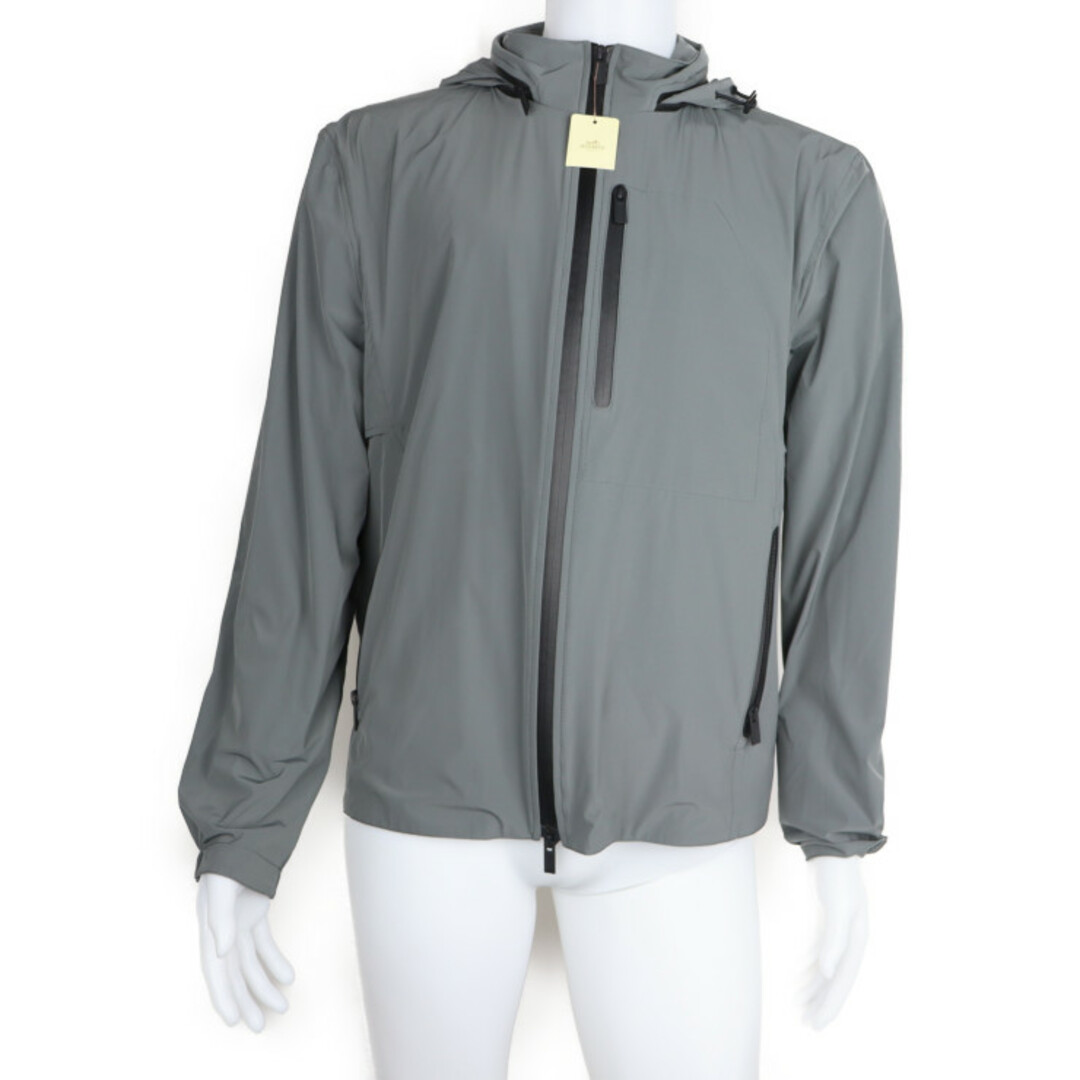 HERMES エルメス  BLOUSON ZIPPE TOILOVENT パーカー 642560HG8250 ナイロン ポリウレタン  グレー系   ジップアップ フード付き ブルゾン トップス 50【本物保証】