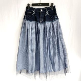 エムズグレイシー(M'S GRACY)の◆美品◆M’s GRACY デニム ロングスカート チュール ストライプ 36(ロングスカート)