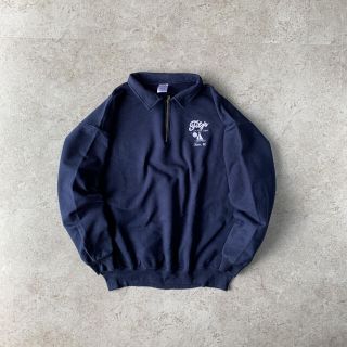 ヘインズ(Hanes)の90s JERZEES half zip sweat 刺繍ロゴ ネイビー 襟付き(スウェット)