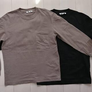 ユニクロ(UNIQLO)のユニクロU クルーネックT（長袖）カーキ＆ブラック Sサイズ 2枚セット(Tシャツ/カットソー(七分/長袖))