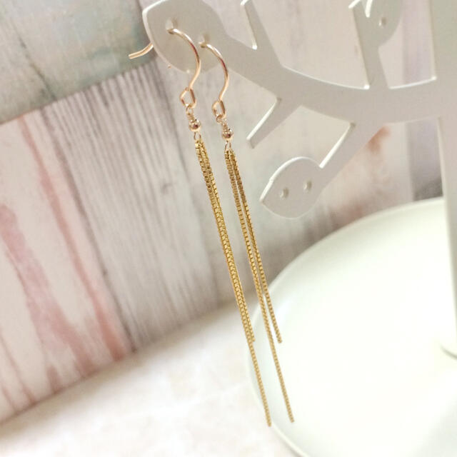 14Kgf／K14gf ヴェネチアンチェーンロングピアス／ロングチェーンピアス ハンドメイドのアクセサリー(ピアス)の商品写真