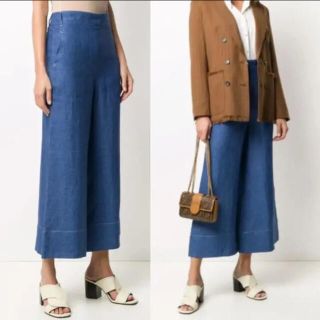 マックスマーラ(Max Mara)のマックスマーラ  パンツ リネン ブルー(カジュアルパンツ)