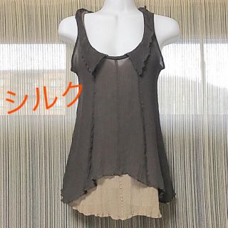 メルベイユアッシュ(MERVEILLE H.)のメルベイユアッシュ トップス 襟 衿 絹100 茶　シースルー(チュニック)