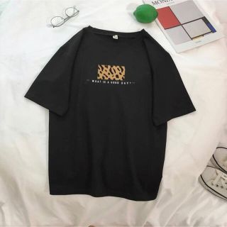 新品送料無料【レオパードロゴTシャツ】レディース/カジュアル/ブラック/XL (Tシャツ(半袖/袖なし))