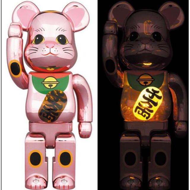 新品未開封送込 BE@RBRICK 招き猫 桃金メッキ 発光 400％