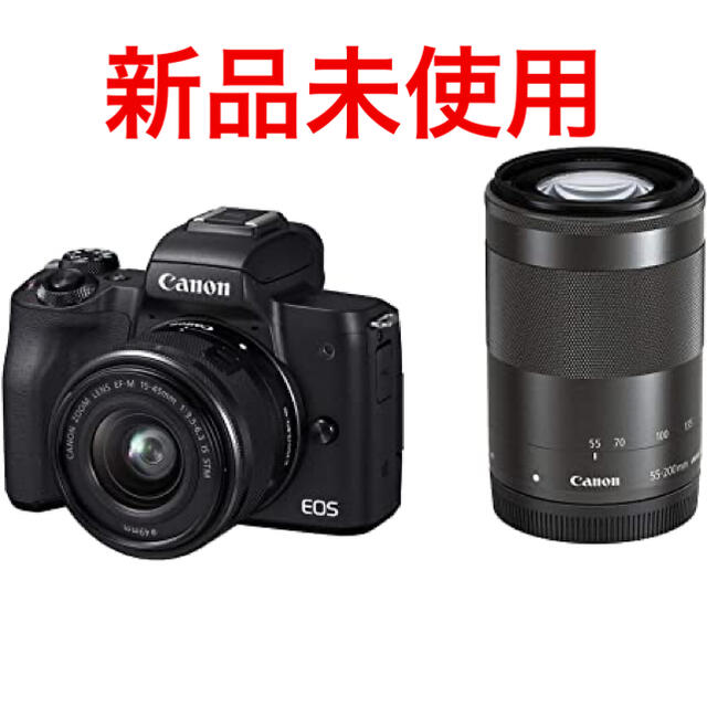 カメラ新品未使用 canon eos kiss m ダブルズームキット ブラック