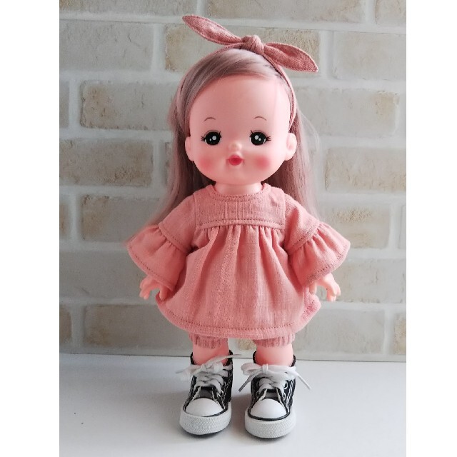 珍しい メルちゃんハンドメイド服 Wガーゼのヨーク切替フリル袖の