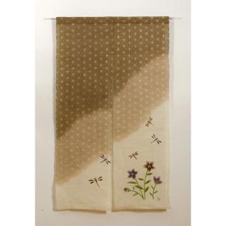 【新品】のれん ロング　麻　手織り トンボ　和風 ブラウン 約85×150(のれん)