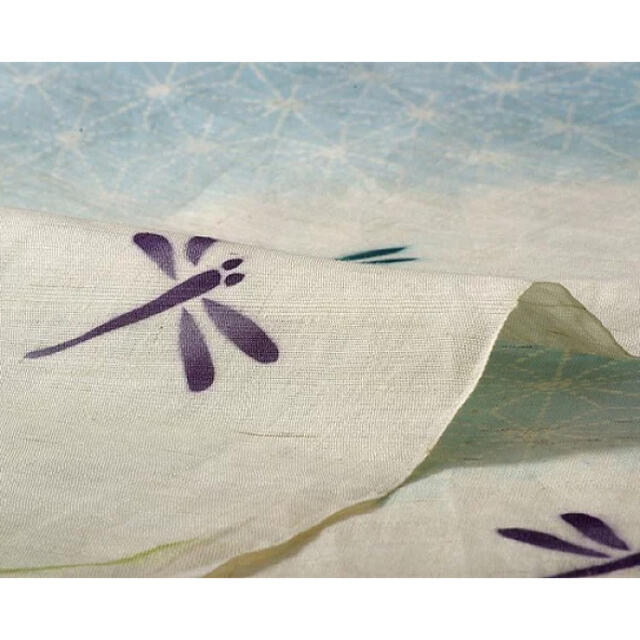 【新品】のれん ロング　麻　手織り トンボ　和風 ブルー 約85×150 1