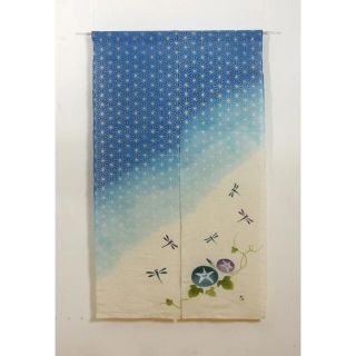 【新品】のれん ロング　麻　手織り トンボ　和風 ブルー 約85×150(のれん)