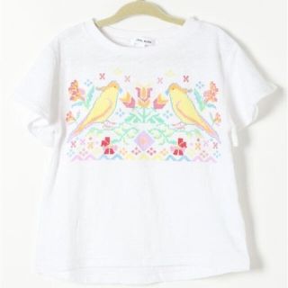 グローバルワーク(GLOBAL WORK)の美品 グローバルワークM(100-110) 袖フレアトリプリントTシャツ白(Tシャツ/カットソー)