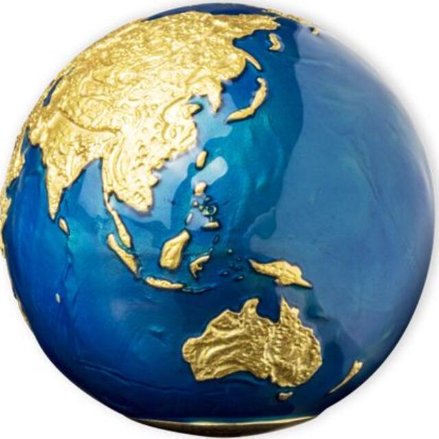 2021 バルバドス 地球型球形 3オンス 5ドル 銀貨 エナメル金メッキ仕上げ