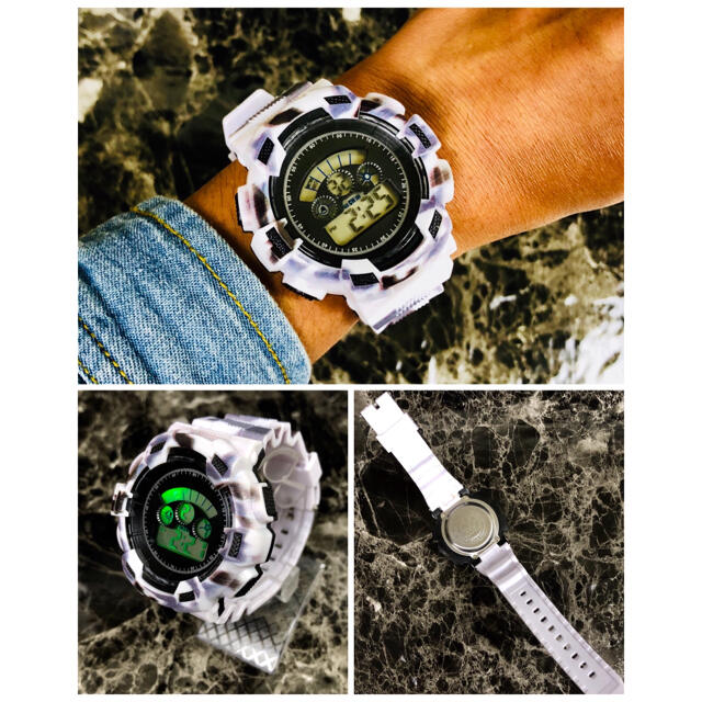 スポーツ腕時計　LED デジタル 腕時計 ミリタリー　耐久性 スポーツ　ホワイト メンズの時計(腕時計(デジタル))の商品写真