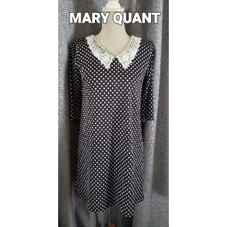 マリークワント(MARY QUANT)の大変美品　マリークワント　2wayの可憐なワンピース　レース襟　水玉　ネイビー(ひざ丈ワンピース)