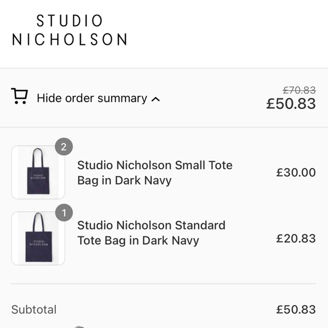 1LDK SELECT(ワンエルディーケーセレクト)のStudio Nicholson Small Tote Bag Darknavy メンズのバッグ(トートバッグ)の商品写真